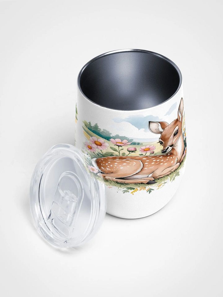 Gentle Fawn in Daisies 12 Oz Wine Tumbler – Dreamy Watercolor Deer & Wildflower Design product image (2)