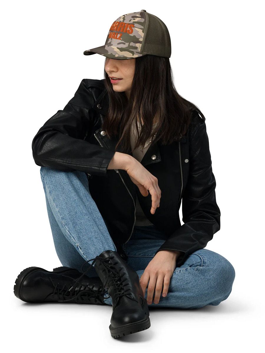 Harris Walz Camouflage Trucker Hat, Embroidered Hat product image (7)