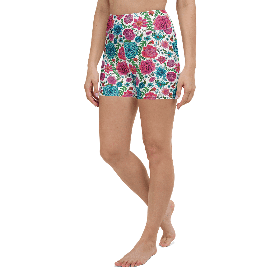 Bold Blooms on Dark Blue | All-Over Print Yoga Shorts | with Inside Pocket MONIQUE FAELLA DESIGNS™ | Beachy & Bold Activewear product image (6)