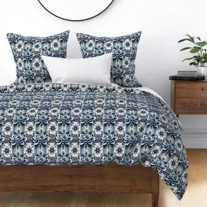 Seamless Pattern - Painted Floral Tile Pattern 2 in Blues, Grays and White product image (2)