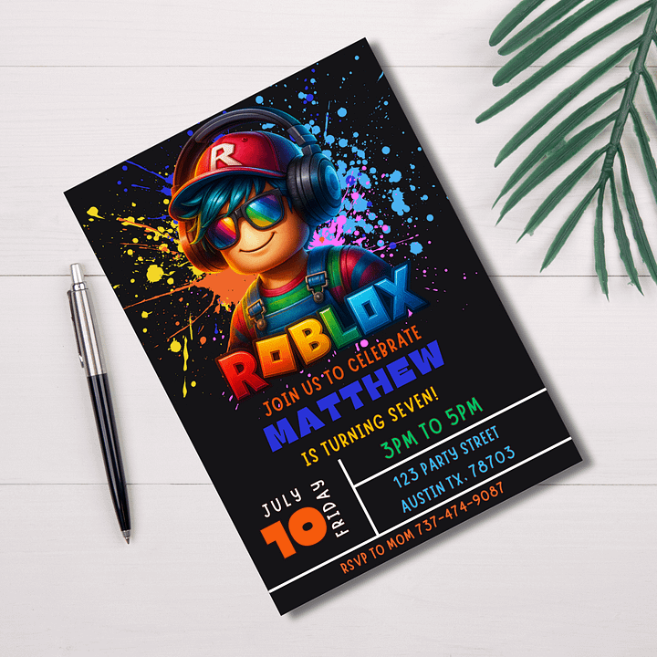 Roblox Birthday Invitation 5x7 | Editable Canva Template | Gamer Party Digital & Printable Invite for Kids product image (2)