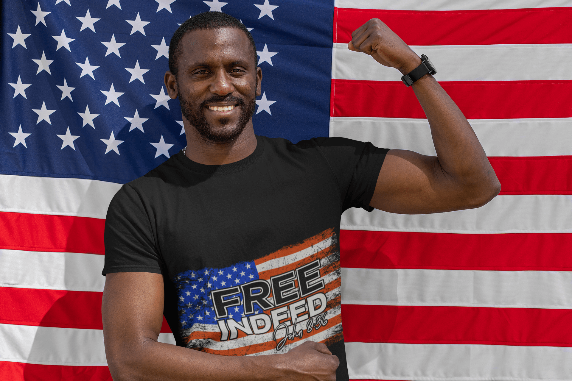 Free Indeed American Flag T-Shirt - John 8:36 product image (1)