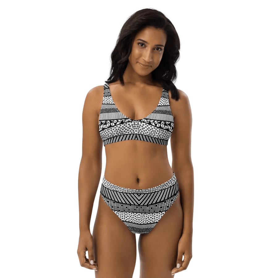 Modern pattern in black and white High Waisted Bikini product image (9)
