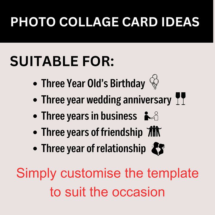 Three Year Celebration Card Photo Collage Canva Template product image (2)