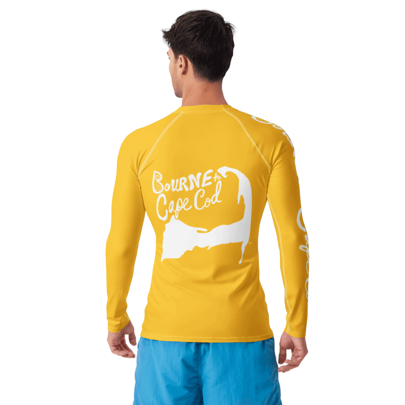 BRN.2C.C.™ /BOURNE to Cape Cod™ | Men’s Long Sleeve Rash Guard | UPF 50+ Active Coastal Shirt | White Logos on Yellow product image (2)