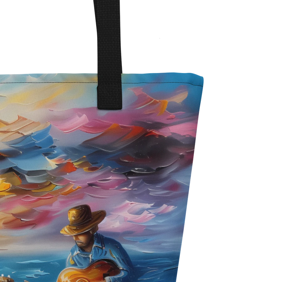 Tote Bag: Musician with Guitar Beach Sunset Weekend Getaway Vibrant Art Style Design product image (5)