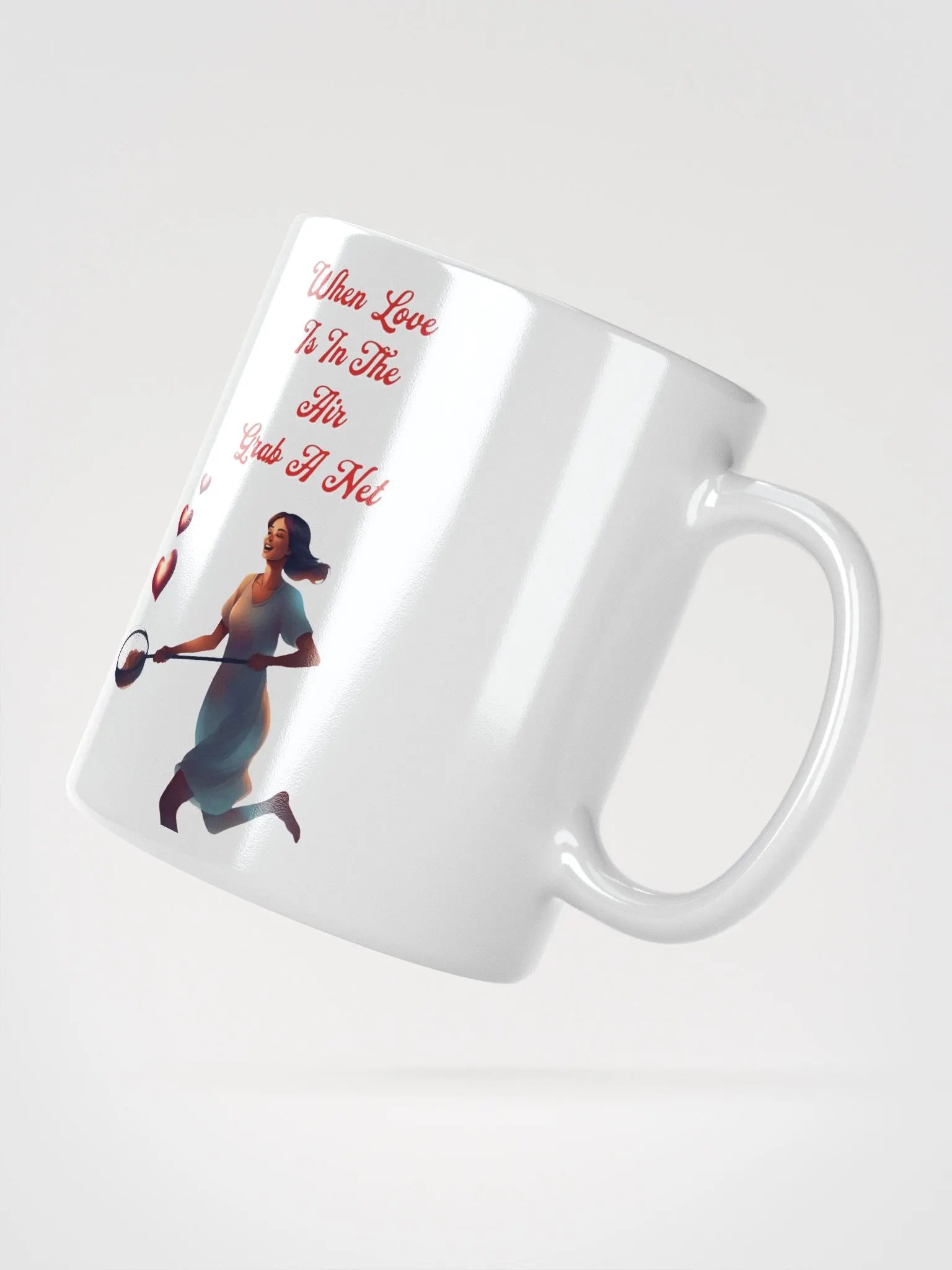 When Love Is In The Air, Grab A Net, Valentine's Day Gift White Mug product image (1)