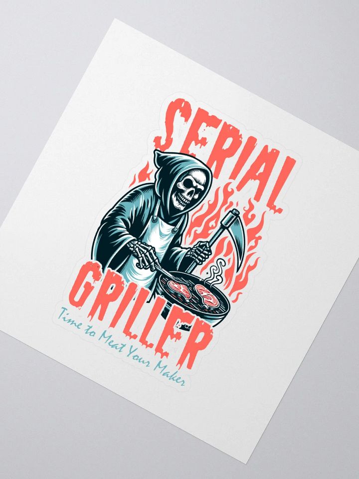 Serial Griller Grim Reaper BBQ Humor Sticker product image (2)