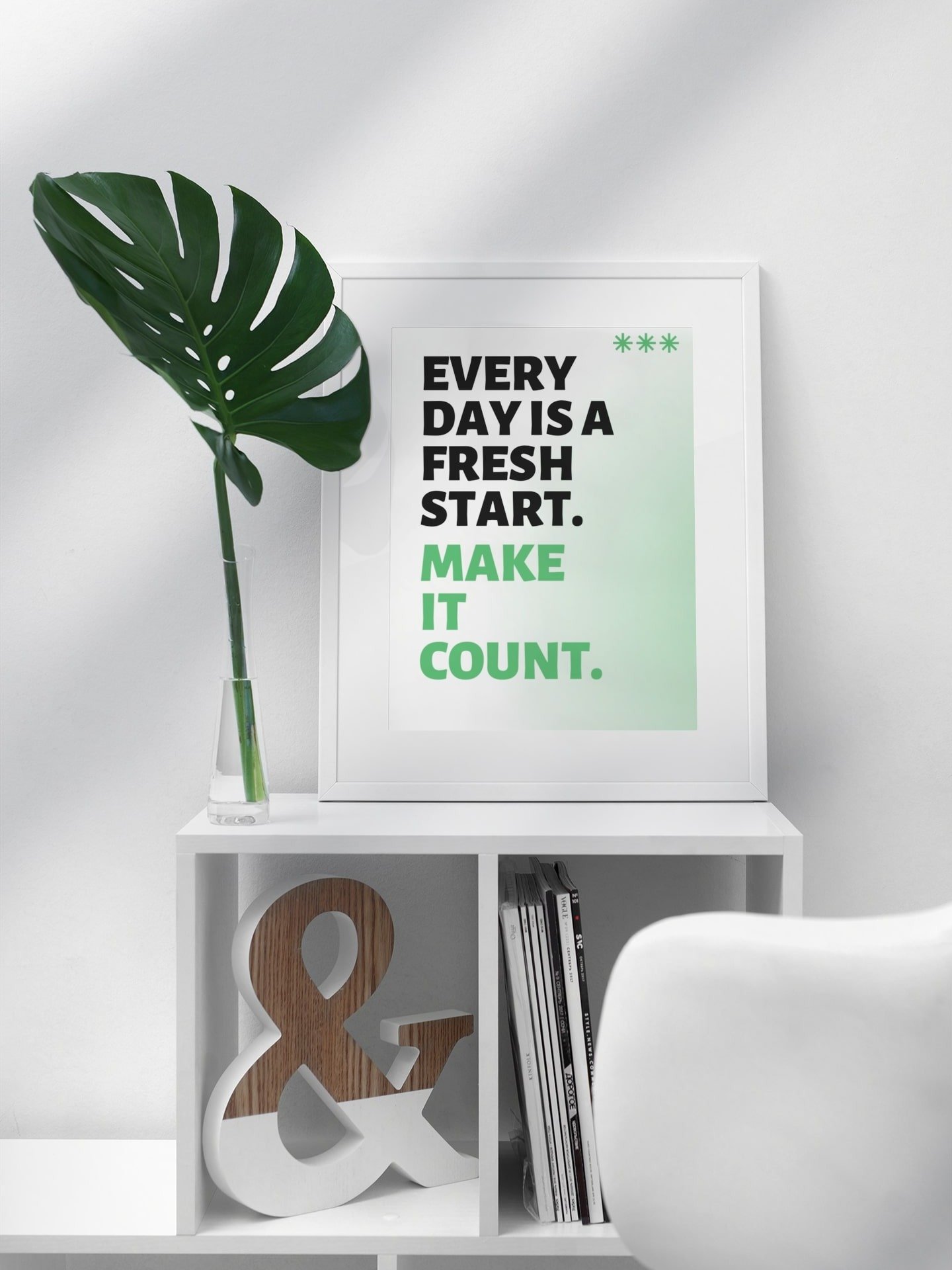 Inspirational Daily Fresh Start Poster, Positive Mindset Quote Wall Art, Motivational Home Decor, New Beginnings Office Artwork, Green Decor product image (3)