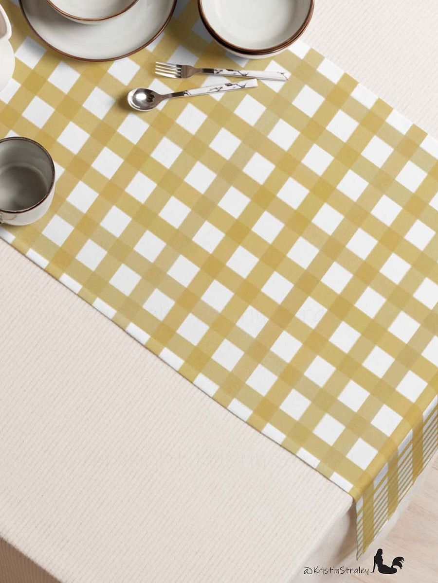 Mustard Yellow Gingham on White Table Runner product image (4)