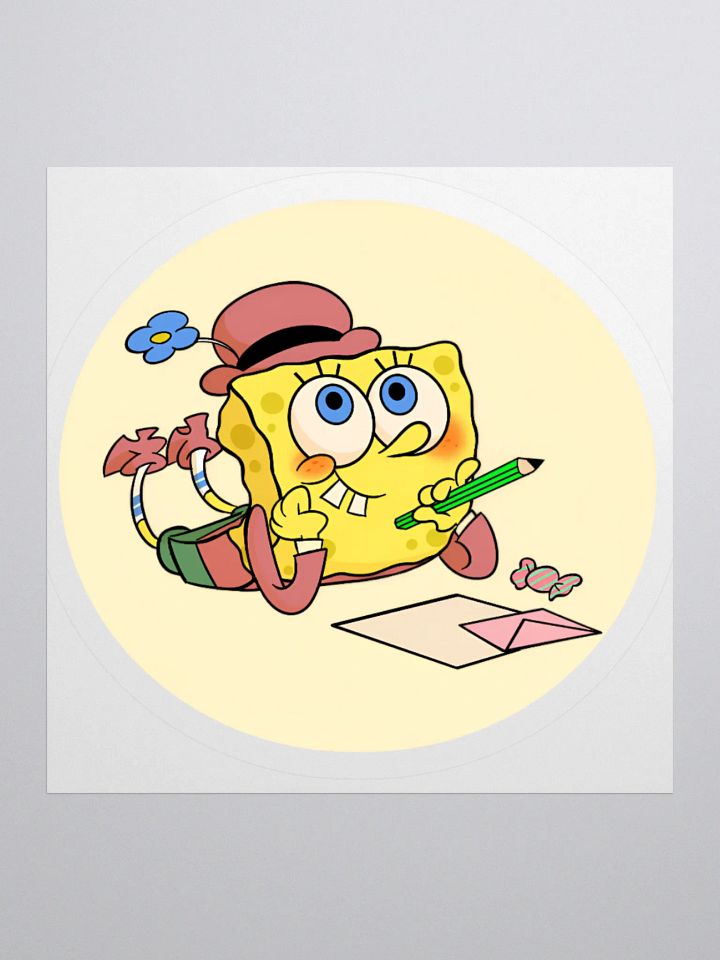 Cute Yellow Sponge Writing a Letter Sticker - Whimsical Cartoon product image (1)