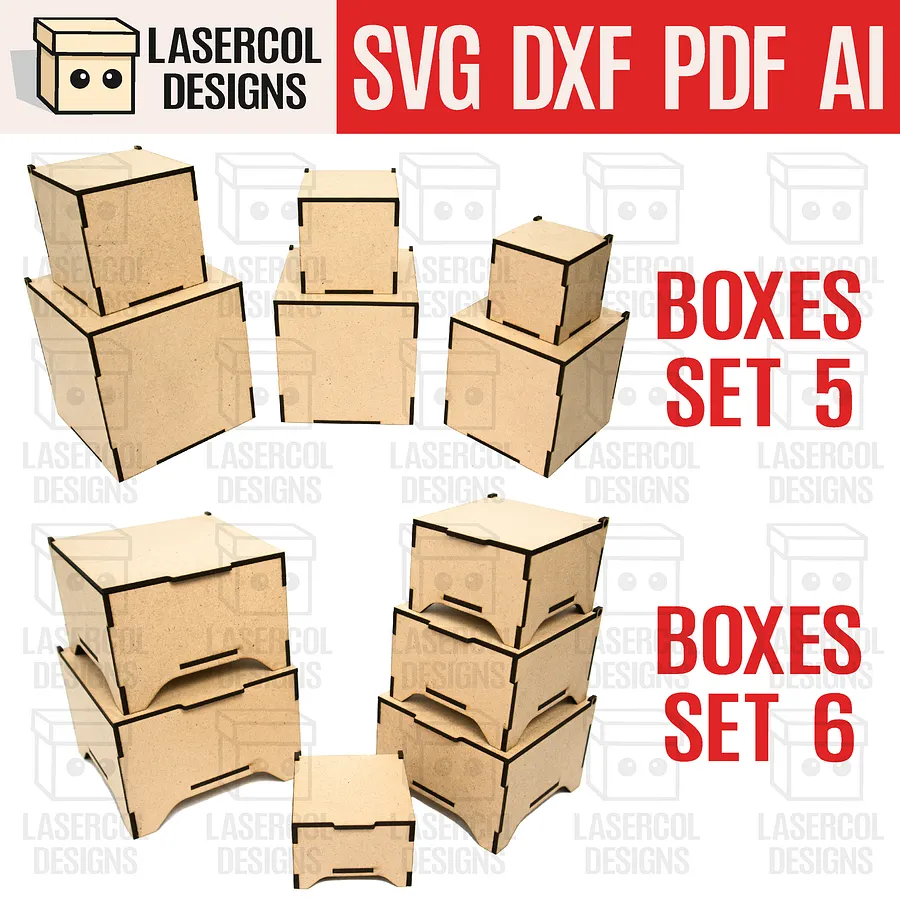 Boxes Bundle (Set 5, 6) - Laser Cut Files product image (1)