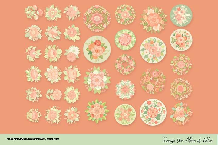 36 FLORAL PEACH FUZZ VECTORS CLIPART product image (2)