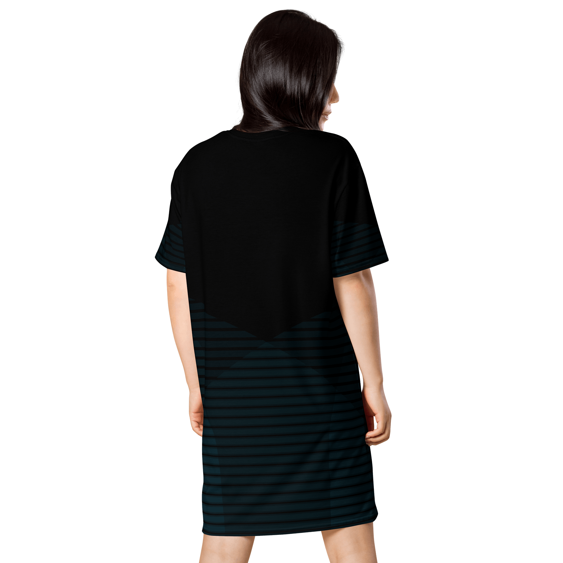 "Oversized Black T-Shirt Dress with Teal Striped Skirt - Sizes 2XS-6XL product image (2)