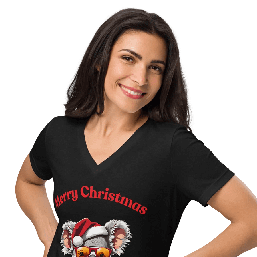 Santa Koala Women's Relaxed V-Neck T-Shirt - Red product image (10)