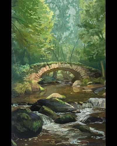 love is a path over rocky waters 
wedding card for a friend
6”x9”
acrylic gouache 

#landscapepainting #bridge #bridgeart #na...