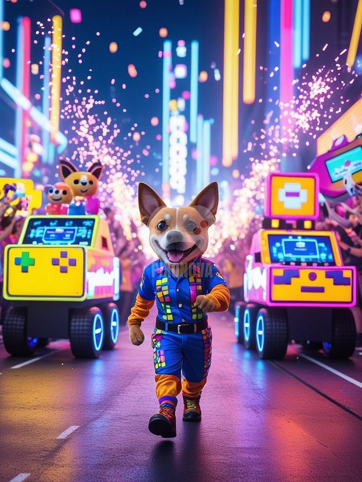 Pixel Party Parade – Track 9: Party Parade Protocol (Dog Mascot Edition) | 1120x1120 px | 4 Variations | PNG + PDF product image (1)