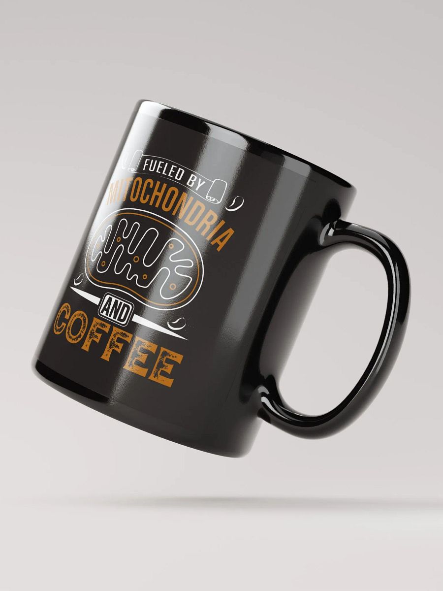 "fueled by mitochondria and coffee" black glossy mug product image (2)