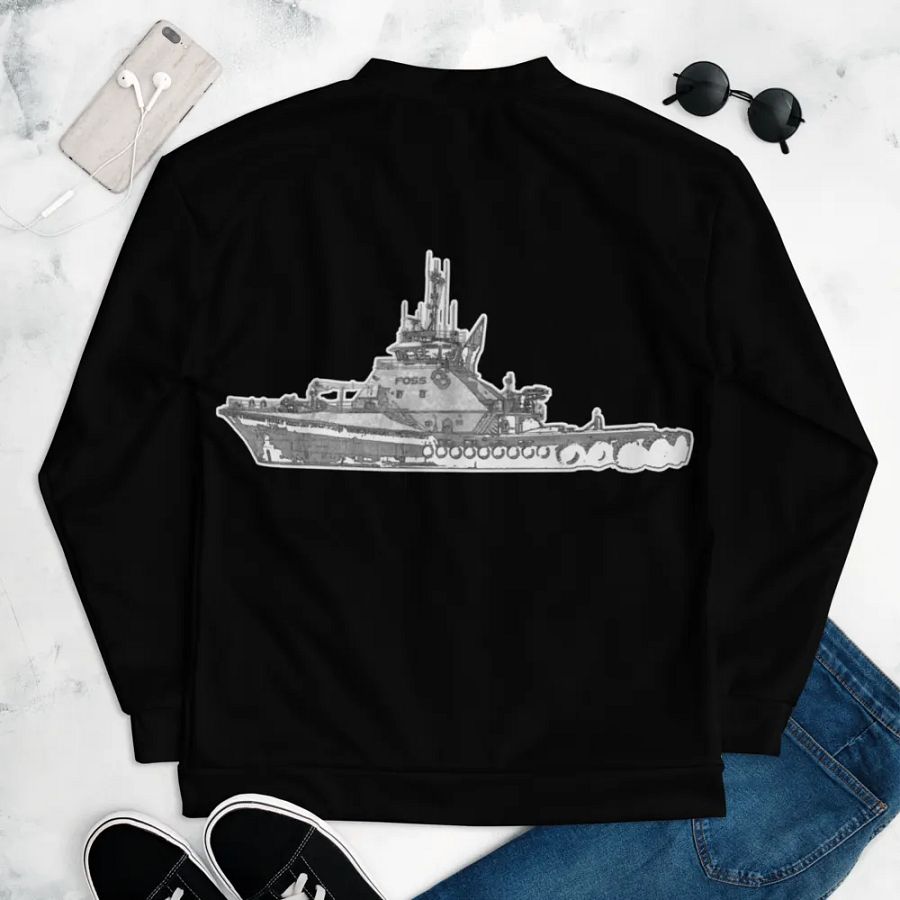 Foss Tugboat Sketch Black Bomber Jacket product image (9)