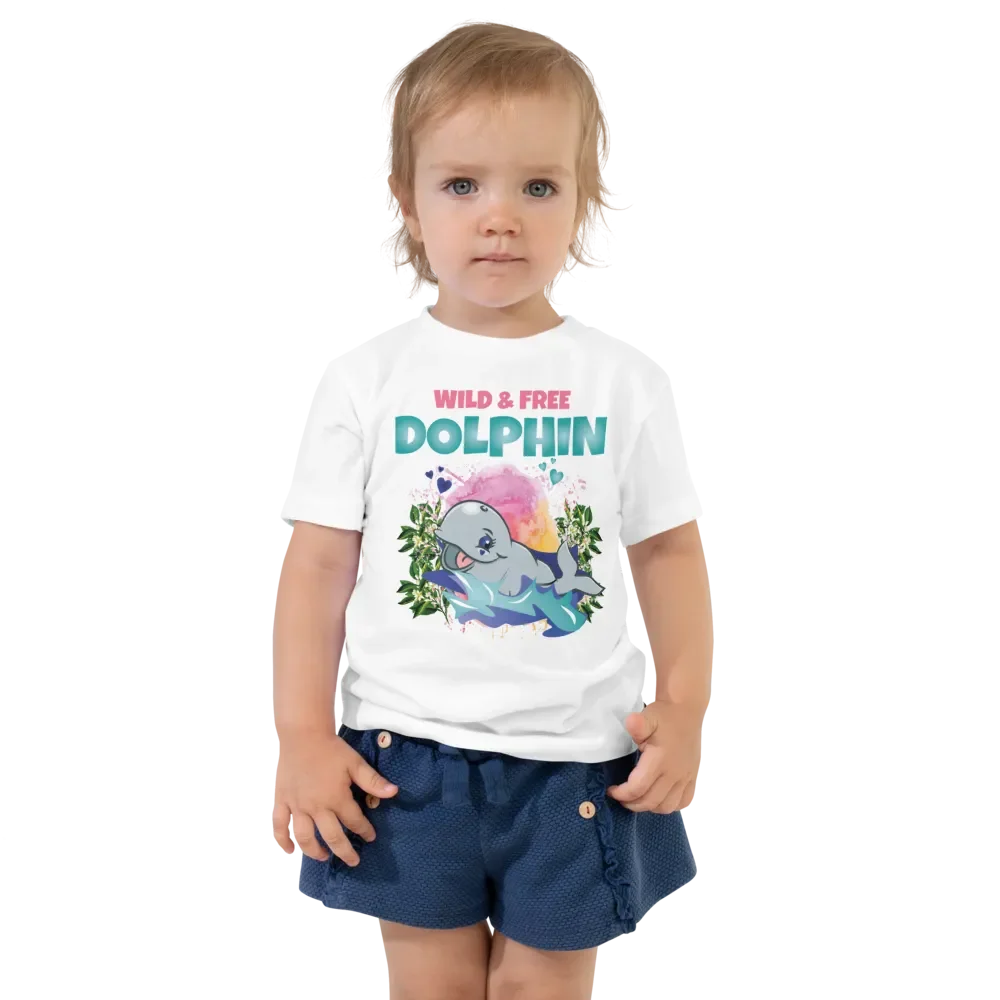 Dolphin Wild and Free Colorful Funny Cute Bella+ Canvas Toddler T-Shirt – Funny Shirt & Gift for Kids product image (2)