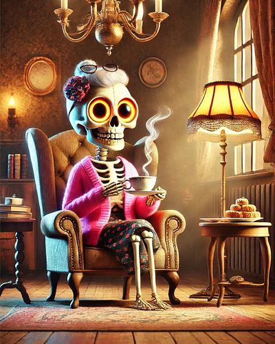 “Elegance never dies, and neither does the love for a good cup of tea. ☕💀✨”
#TimelessElegance #TeaAndChill #SkeletonLife #Coz...