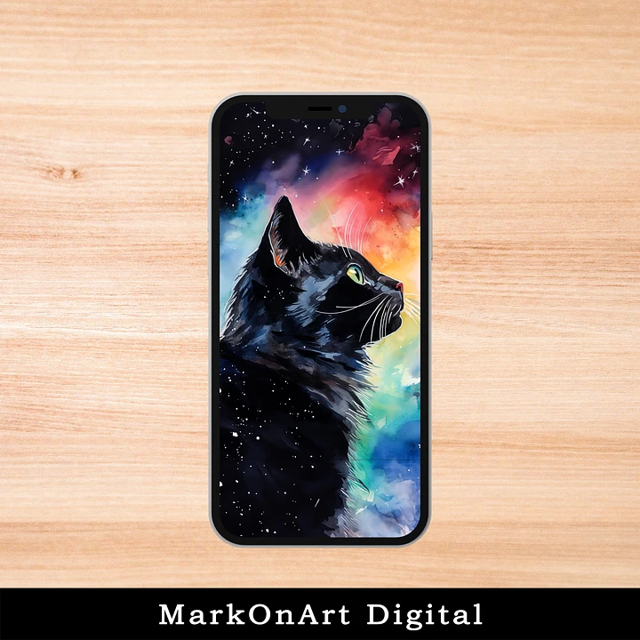Black Cat and Colorful Night Sky Art For Mobile Phone Wallpaper or Lock Screen | High Res for iPhone or Android Cellphones product image (1)