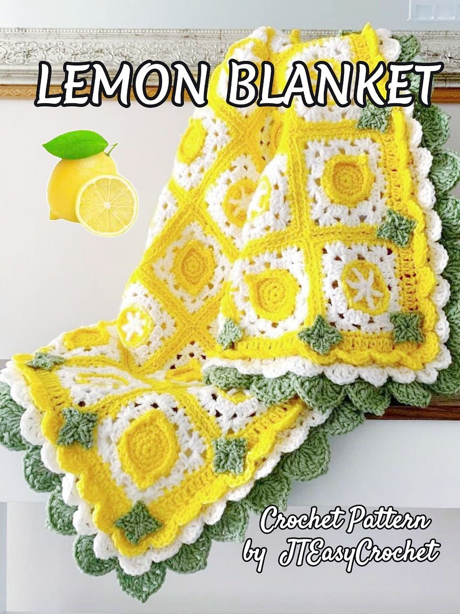 Lemon Blanket Crochet Pattern, Fruit Granny Square and Edging, PDF Instant Download product image (4)