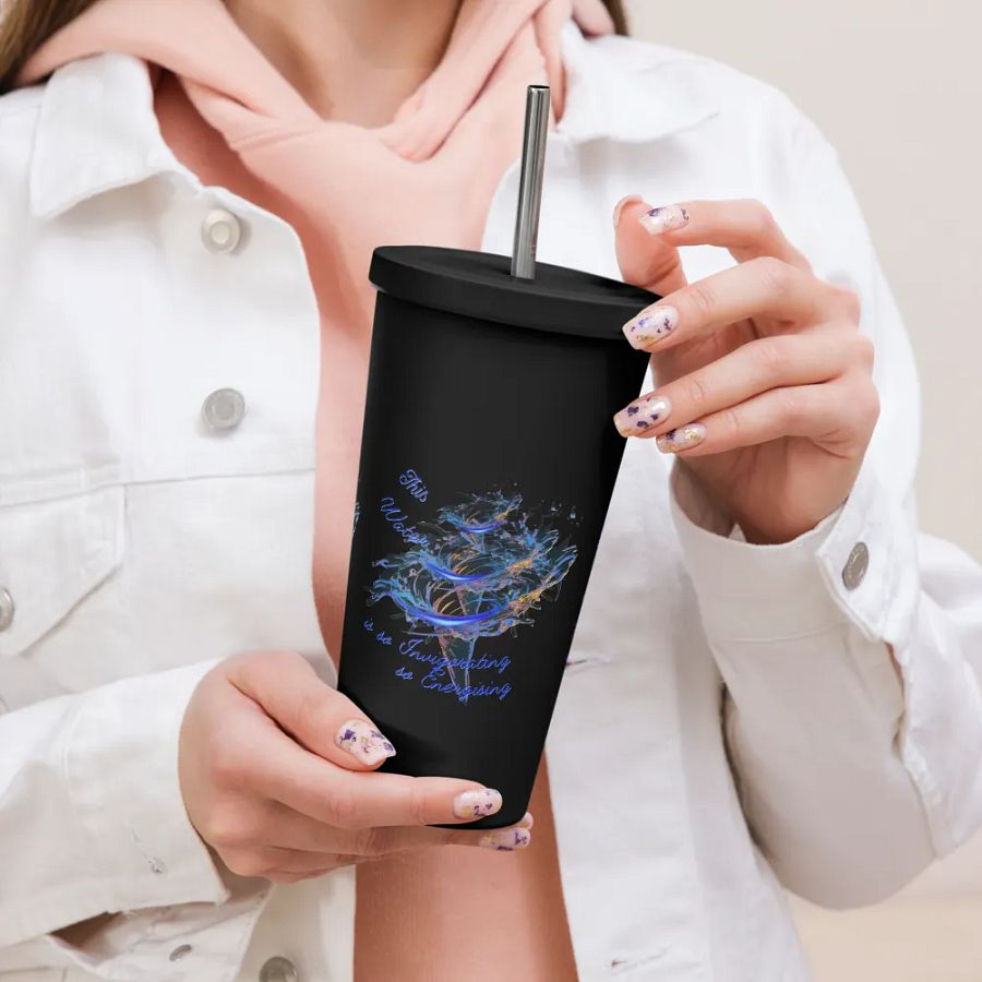 Insulated Tumbler with beautiful swirly blue whirlpool design featuring ' This water is so energising' product image (9)