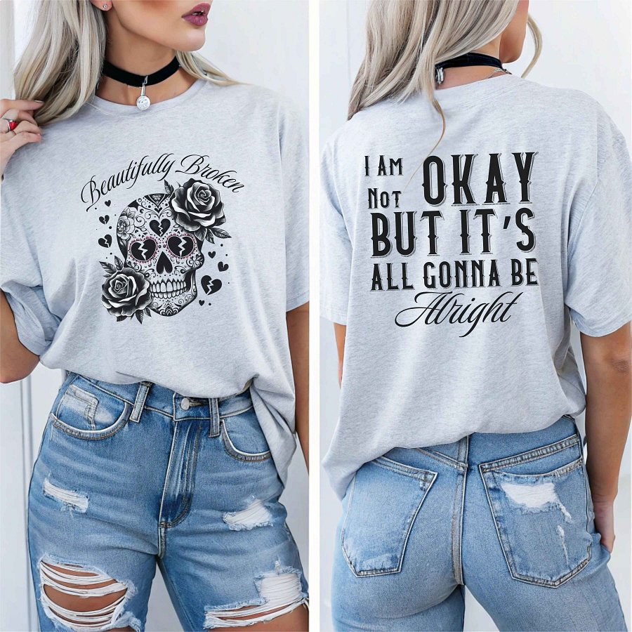 Beautifully Broken Sugar Skull PNG SVG Bundle, Mental Health Awareness Skull Design, I Am Not Okay Digital Download, Sublimation Clipart product image (2)