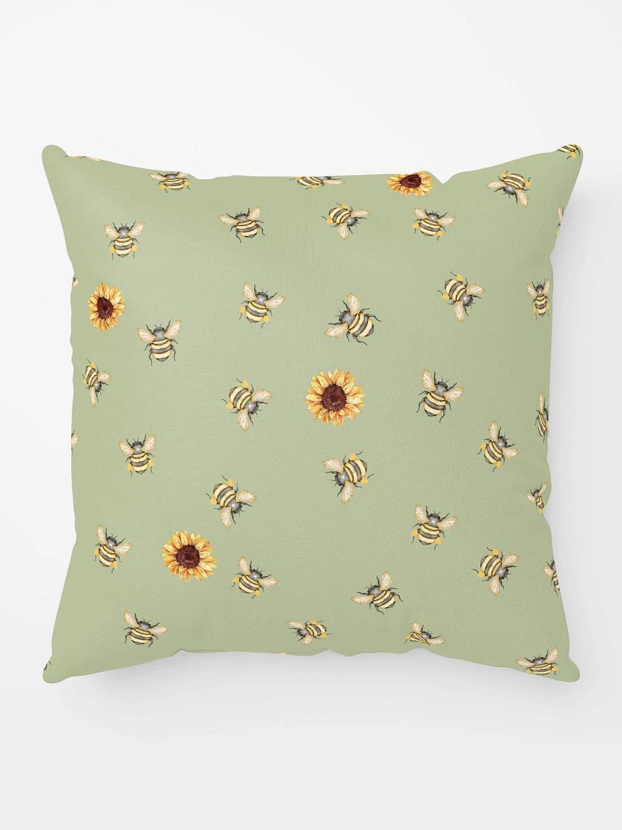 COTTAGE SUMMER SUNFLOWER HONEYBEE GREEN - Basic Pillow product image (1)