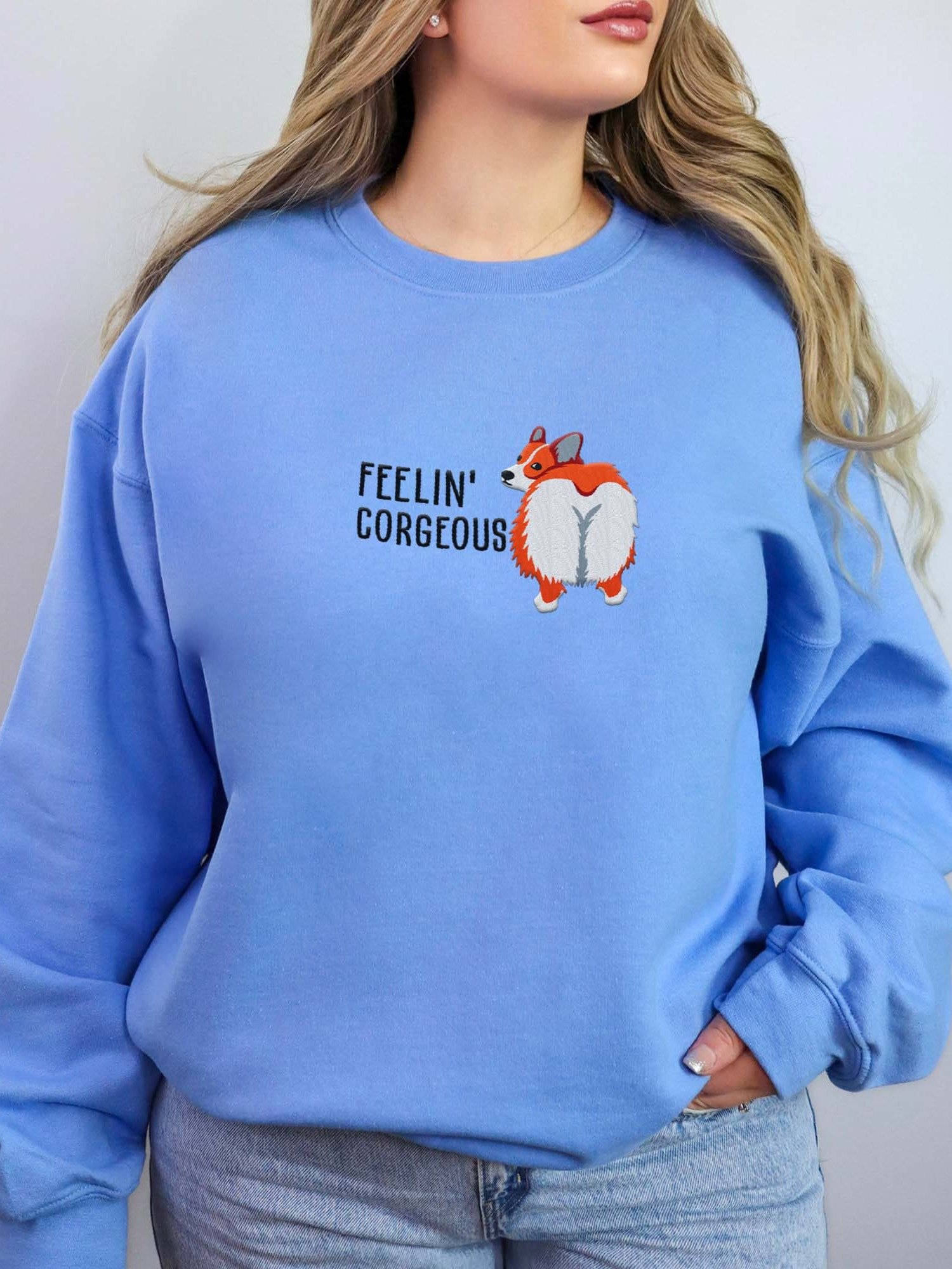 Feelin' Corgeous Sweatshirt (Embroidered) of a Pembroke Welsh Corgi(Red) product image (2)