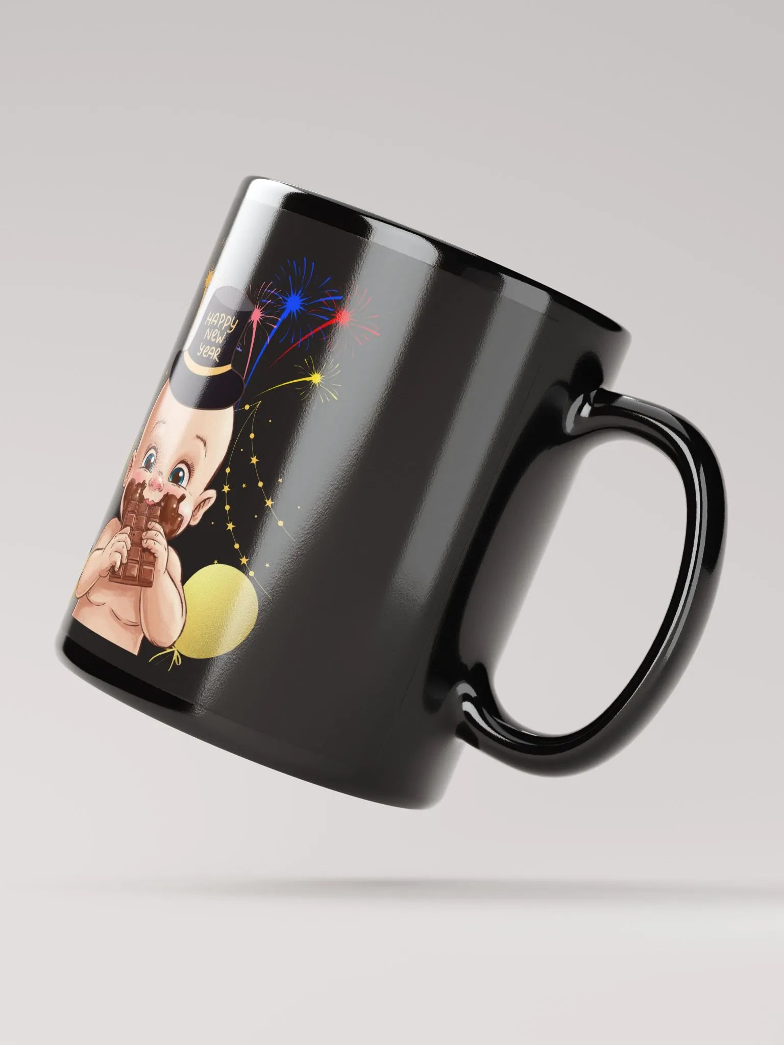 Baby New Year Eating Chocolate Black Mug product image (3)