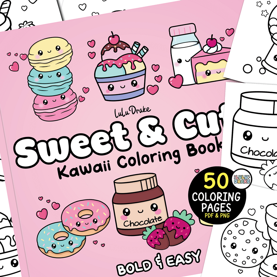 Sweet & Cute Kawaii Coloring Complete eBook, 50 Pages ★ DIGITAL ★ product image (1)