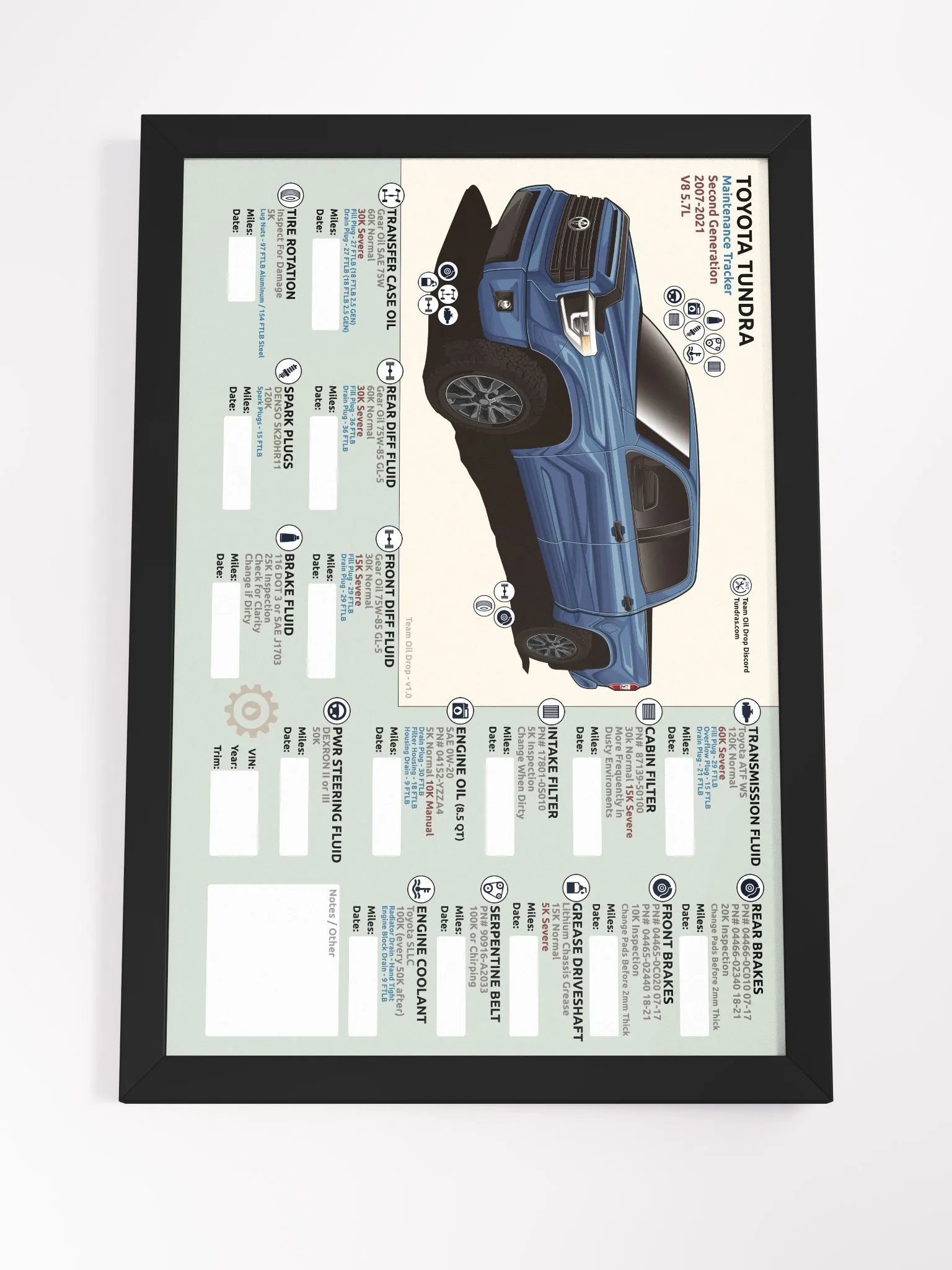 2ND GEN TUNDRA MAINTENANCE TRACKER - Cavalry Blue (Framed) product image (5)
