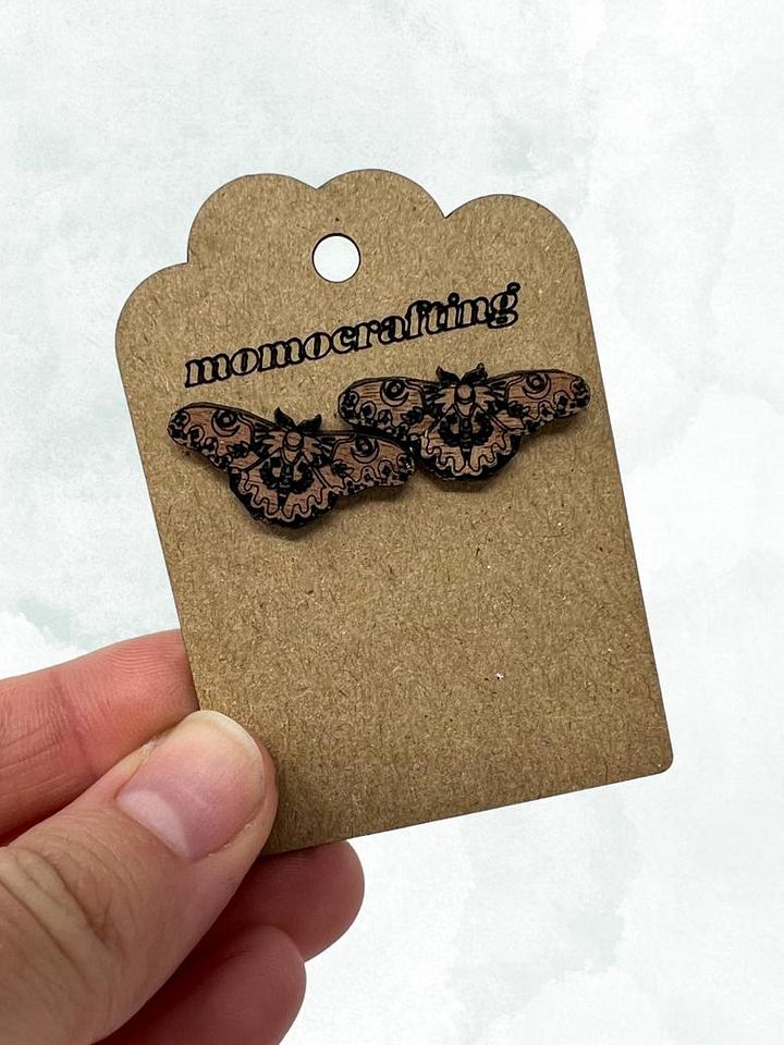 Mystical Moth Stud Earrings (Walnut Wood) product image (1)