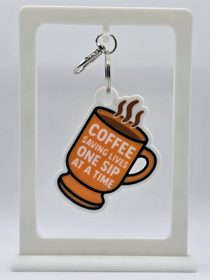 ☕ Coffee Mug Keychain | “Coffee Saving Lives One Sip at a Time” - Orange product image (1)