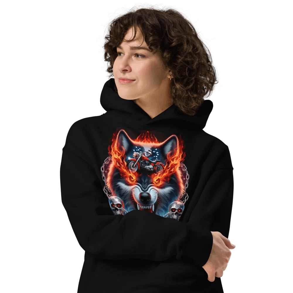 Flaming Wolf Biker Oversized Hoodie #39 product image (4)