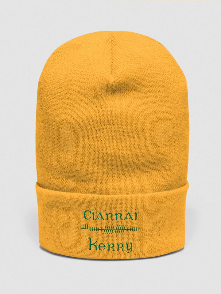 Kerry/Ciarraí Orthodox style Ogham, Gold with Green, embroidered Cuffed Beanie product image (1)