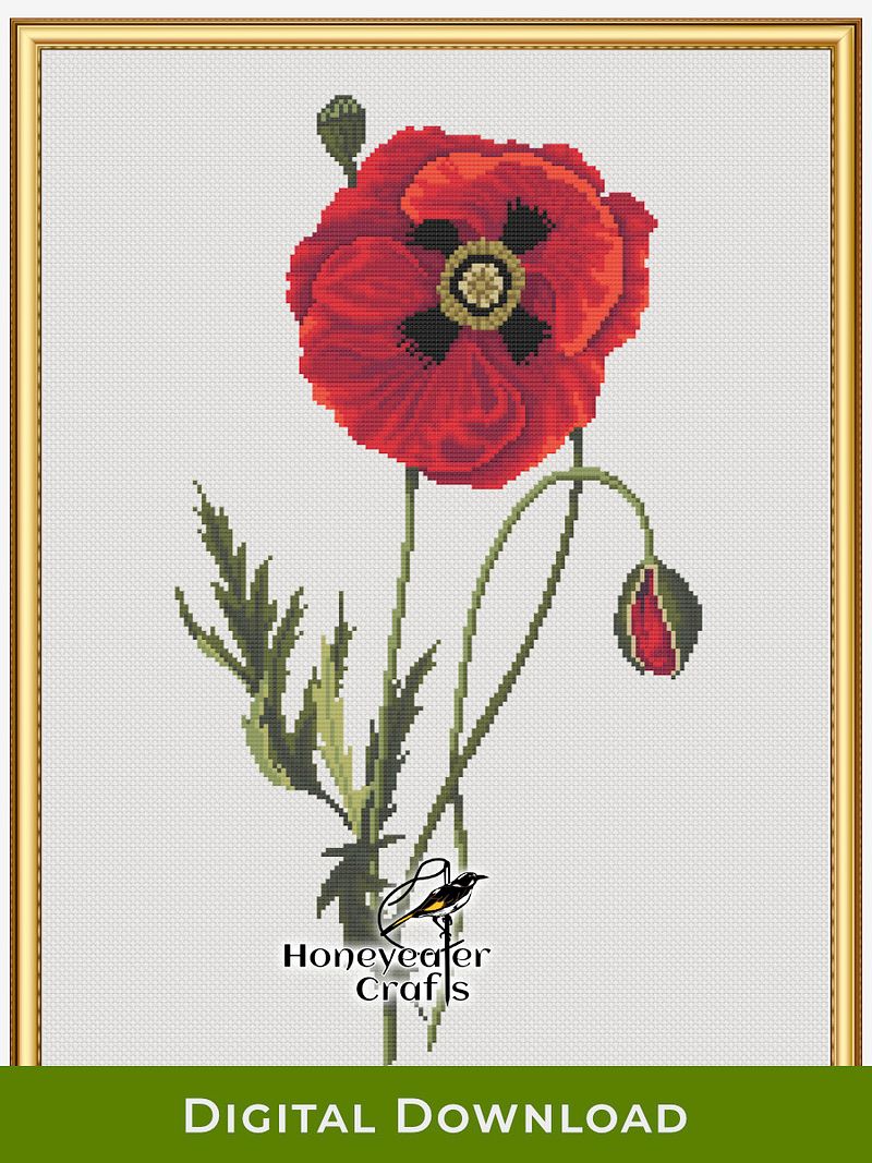 Red Poppy: Floral Cross Stitch Pattern PDF