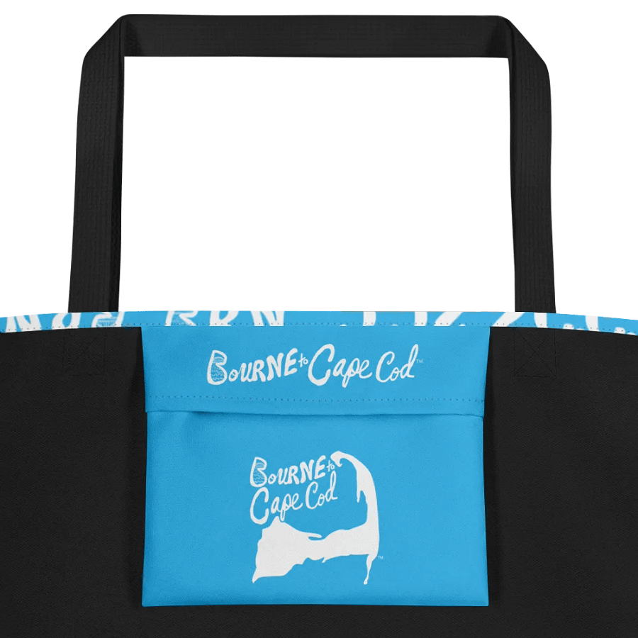 BRN.2C.C.™ | Large Tote Bag with Pocket | Coastal Classic | All-Over Logo Print | White Logo Repeat on Deep Sky Blue product image (2)