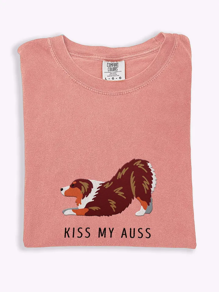 Kiss My Auss(2) T-Shirt(Embroidered) of an Australian Shepherd(Red Tricolor) product image (1)