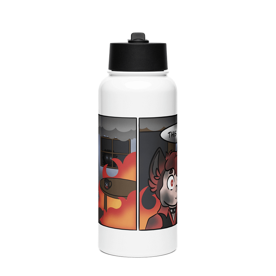 Stainless Steel Water Bottle with a Straw Lid - This Is Fine Meme product image (1)