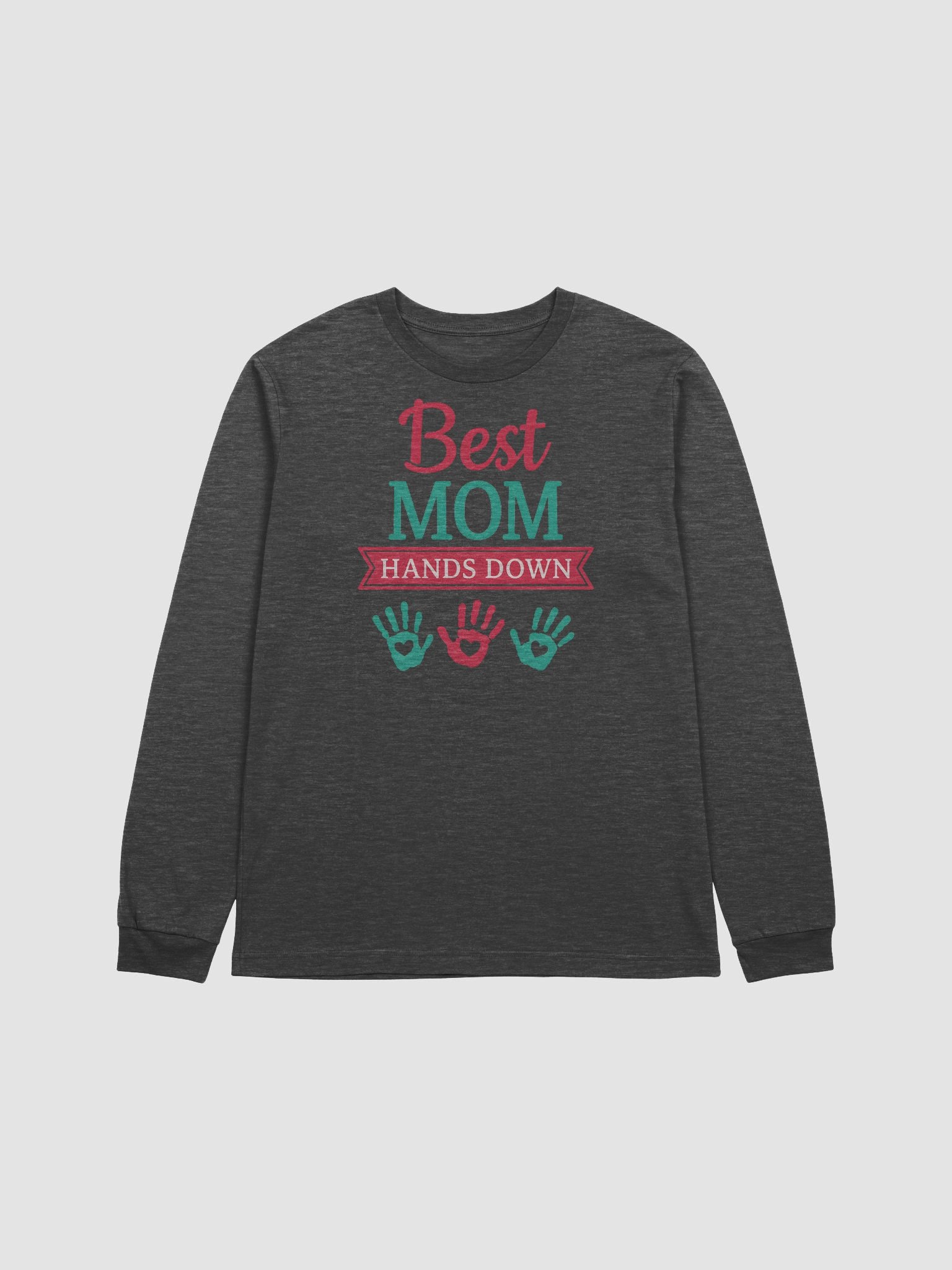 Best Mom Hands Down Long Sleeve Tee – Colorful Handprint Design for Mother’s Day product image (1)
