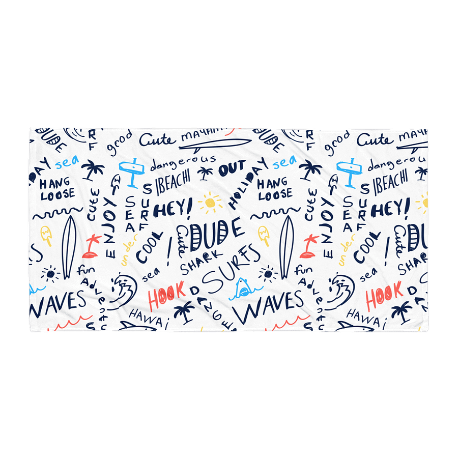 Surf’s Up! Hand-Drawn Beach Towel – Cool Doodles & Coastal Vibes product image (1)