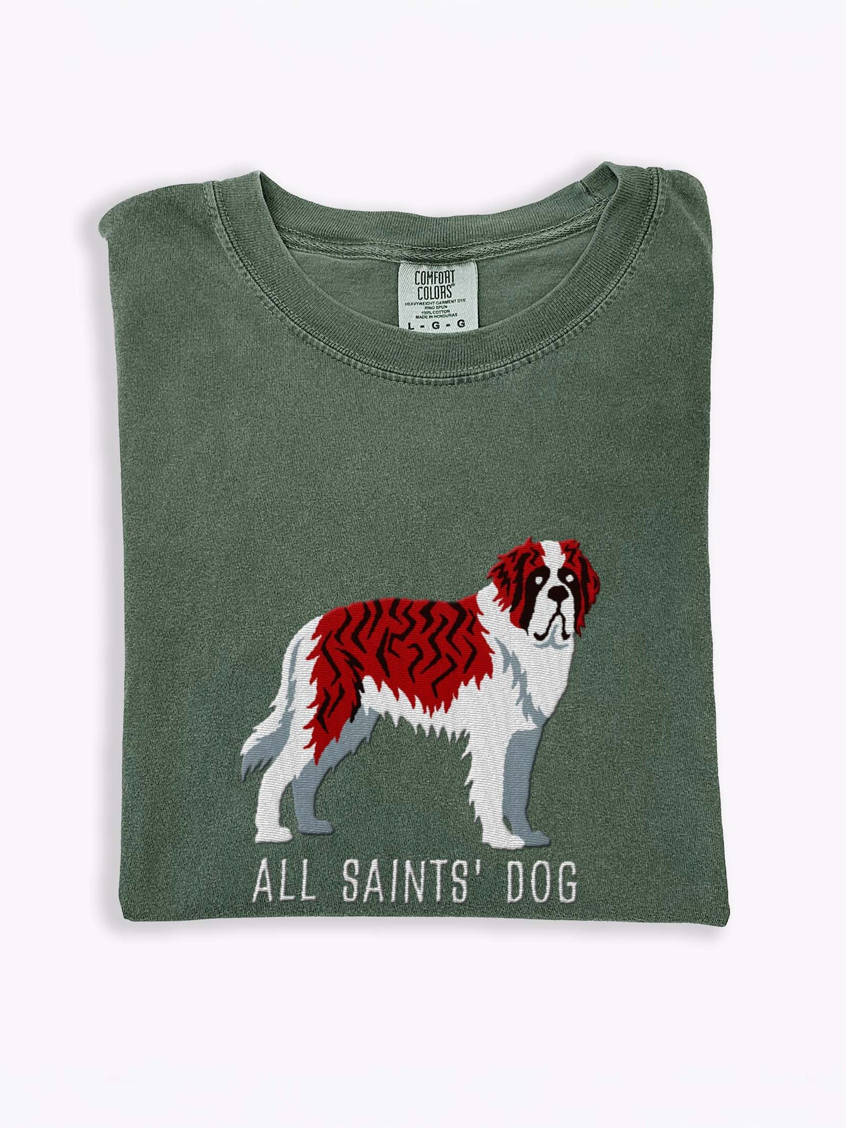 All Saints' Dog T-Shirt(Embroidered) of a Saint Bernard(Brindle & White) product image (1)