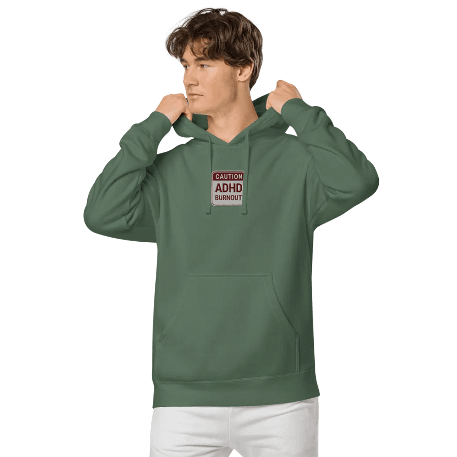 CAUTION: ADHD BURNOUT embroidered pigment hoodie (maroon design) product image (5)