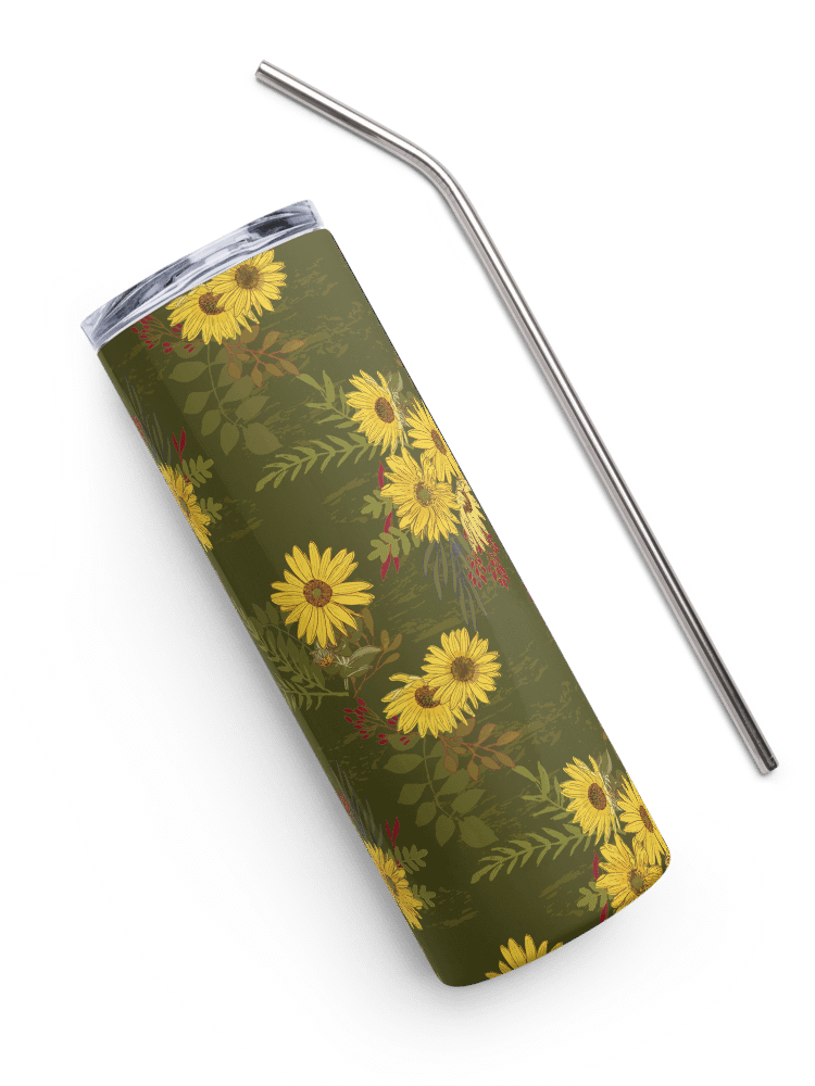 Helianthus Sunflower 20-ounce Stainless Steel Tumbler with Straw - Green product image (3)