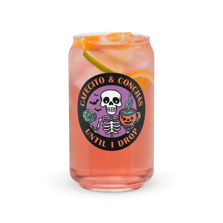 Cafecito and Conchas Halloween Skeleton 16oz Can-Shaped Drinking Glass product image (2)