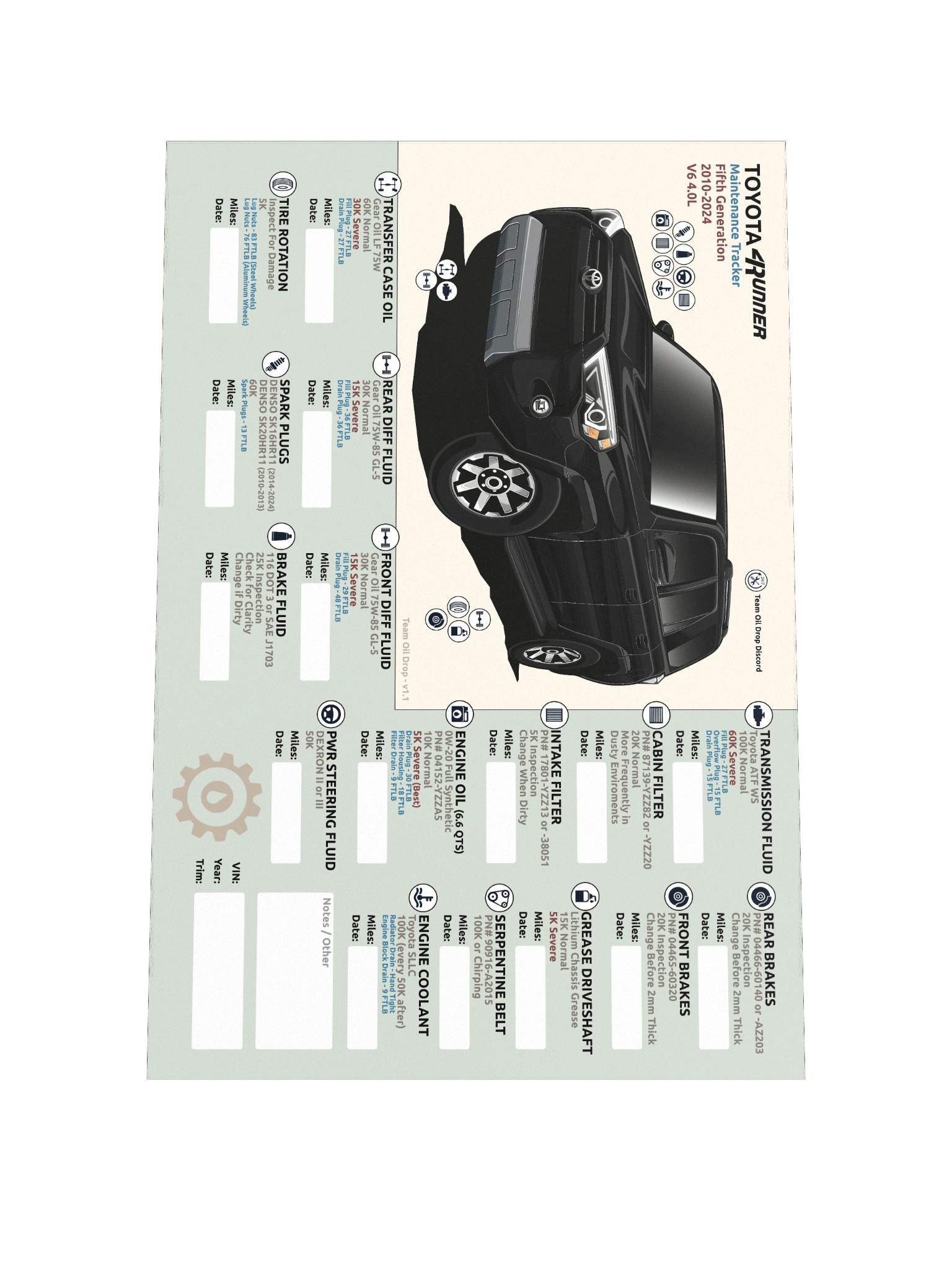 5th GEN 4Runner MAINTENANCE TRACKER V1.1 - Black product image (2)