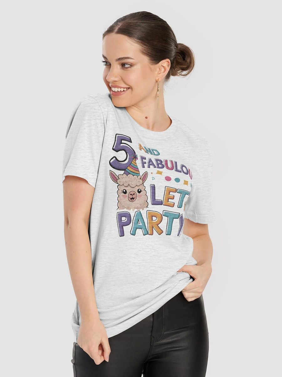 “5 AND FABULOUS: LET’S PARTY!” t-shirt, 5th year celebration, party llama t-shirt, 5 and fabulous shirt, cute birthday gift idea, happy fifth birthday attire, unique birthday gift product image (8)